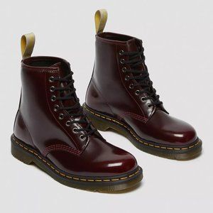 DR. MARTEN'S VEGAN 1460 LACE UP BOOTS - CHERRY RED - NEW NEVER WORN